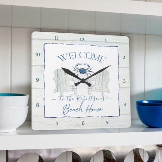 Beach House Waterverf Adirondack-stoel Crab Name Vierkante Klok