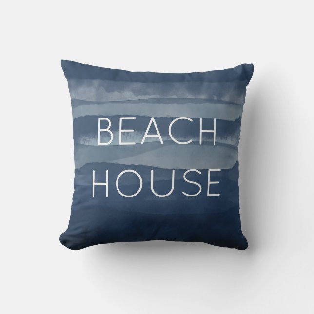 Beach House Waterverf Navy Blue Ocean Buitenkussen (Voorkant)