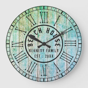 Beach House Wood Planks Black Roman Numeral Grote Klok
