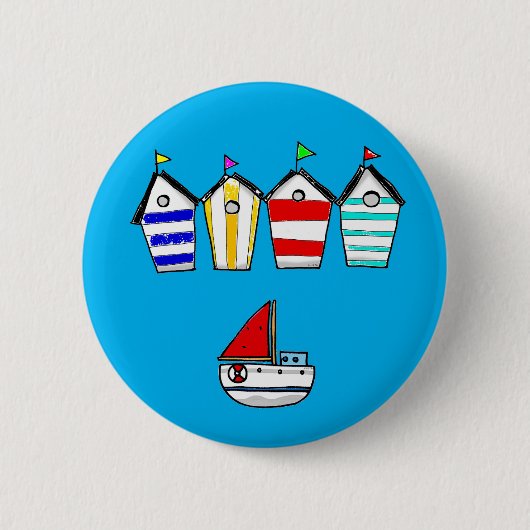 Beach House & zee Boat Ronde Button 5,7 Cm (Voorkant)