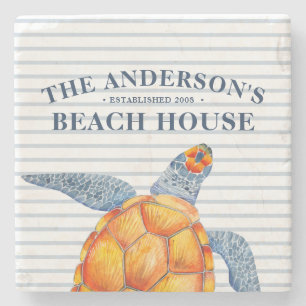 Beach House Zee Turtle Family Name Stenen Onderzetter
