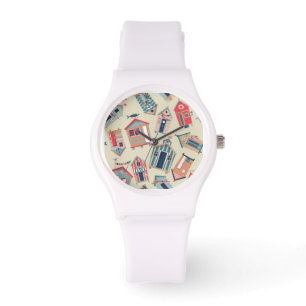 Beach Hut Pattern Horloge
