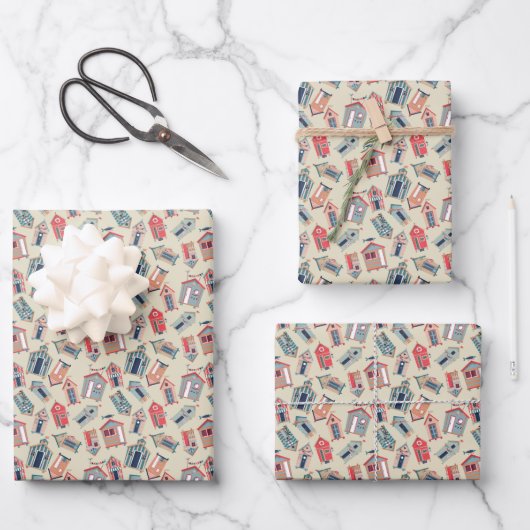 Beach Hut Pattern Inpakpapier Vel (Voorkant)