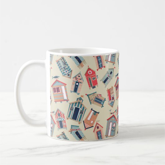 Beach Hut Pattern Koffiemok (Links)