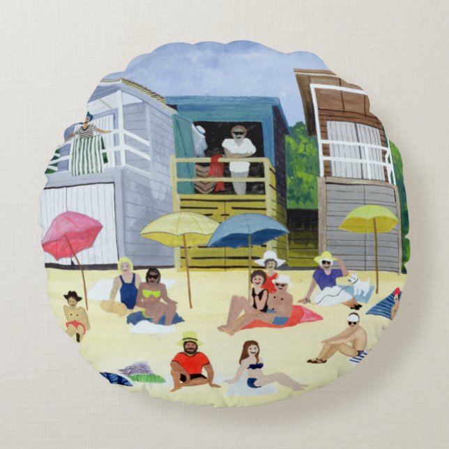 Beach Huts 1991 Rond Kussen (Voorkant)
