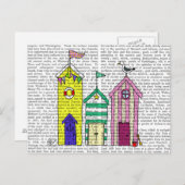 Beach Huts 1 Illustratie Briefkaart (Voorkant / Achterkant)