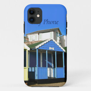 Beach huts and blue skies enlish sebe side foto iPhone 11 hoesje
