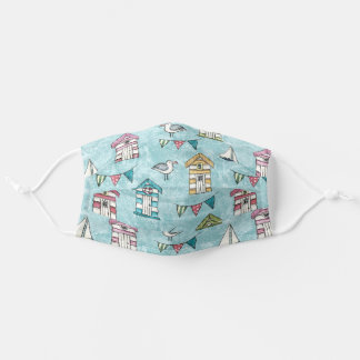 Beach Huts and Bunting Pattern Stoffen Mondmasker