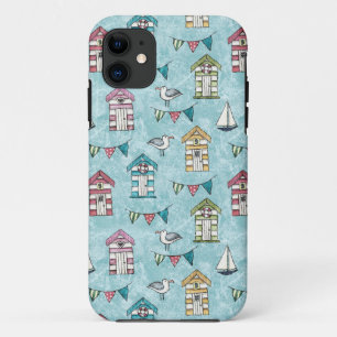 Beach Huts and Gulls Pattern iPhone 11 Hoesje