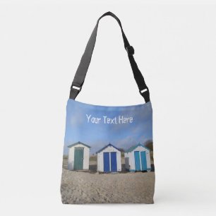 Beach huts blauw skies zand engele zeefoto crossbody tas