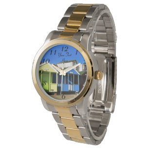 Beach huts blue skies engelse foto van zeezijde horloge