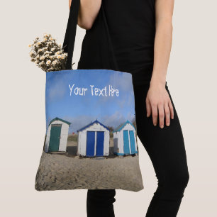 Beach huts blue skies zand engelse zee-strand draagtas