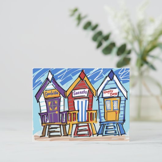 Beach Huts Briefkaart (Staand voorkant)