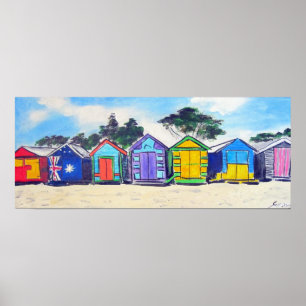 Beach Huts Colorful Poster