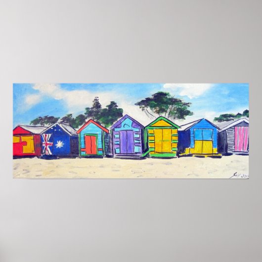 Beach Huts Colorful Poster (Voorkant)