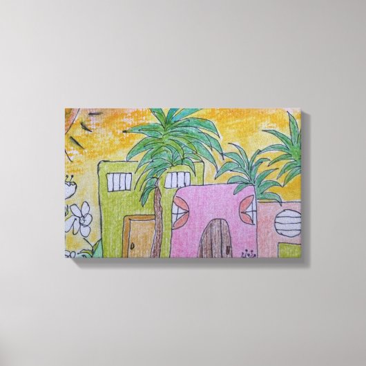 Beach Huts Golden Skies Canvas Afdruk (Voorkant)