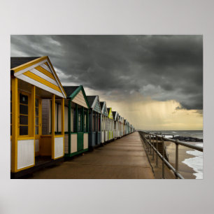 Beach Huts in een Storm van de zomer Southwold Poster