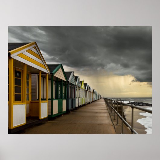 Beach Huts in een Storm van de zomer | Southwold Poster (Voorkant)