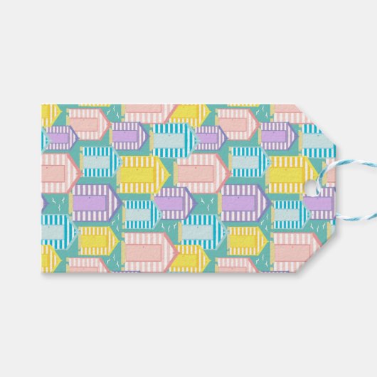 Beach Huts Pastel gekleurd Cadeaulabel (Voorkant (Horizontaal))