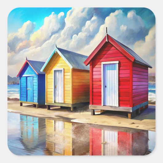 Beach Huts Vierkante Sticker (Voorkant)