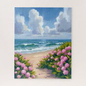 Beach in Bloom | Pink Hydrangea Oceanside Coastal Legpuzzel (Verticaal)