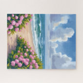 Beach in Bloom | Pink Hydrangea Oceanside Coastal Legpuzzel (Horizontaal)