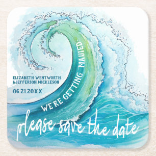 Beach Island Wave Wedding Save the Date Vierkante Kartonnen Onderzetter
