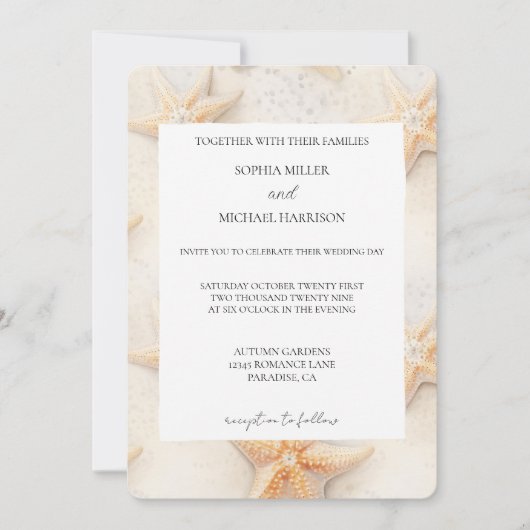 Beach Ivory Cream Ocean Starfish Wedding Kaart (Voorkant)