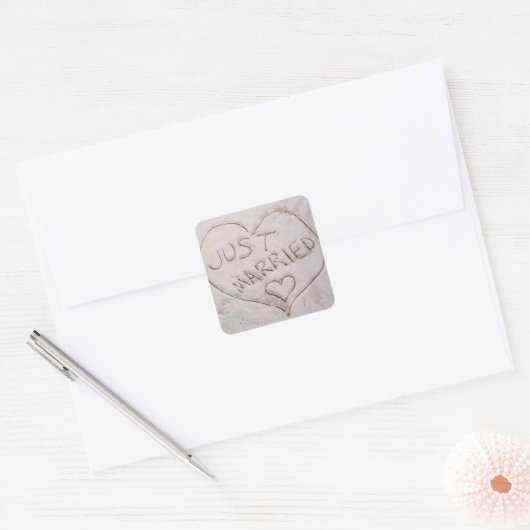 Beach Just Married Envelope Seal Vierkante Sticker (Envelop)