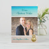 Beach kerstfoto Gold Ornament Kaart (Staand voorkant)