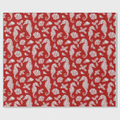 Beach Kerstmis Pattern Red Cadeaupapier (Vlak)