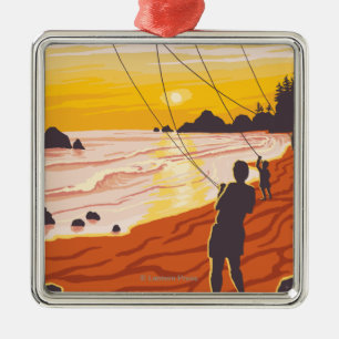 Beach & Kites - Ilwaco, Washington Metalen Ornament