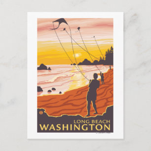 Beach & Kites - Long Beach, Washington Briefkaart
