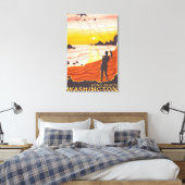 Beach & Kites - Long Beach, Washington Canvas Afdruk (Insitu (Slaapkamer))
