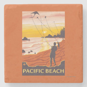 Beach & Kites - Pacific Beach, Washington Stenen Onderzetter