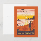 Beach & Kites - Sunset Beach, Washington Briefkaart (Voorkant / Achterkant)