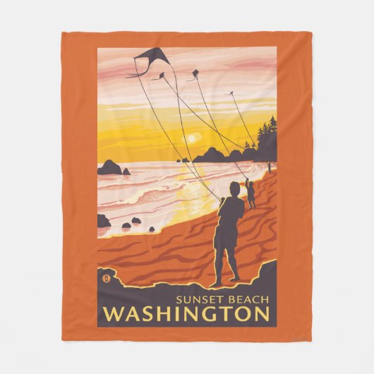 Beach & Kites - Sunset Beach, Washington Fleece Deken (Voorkant)