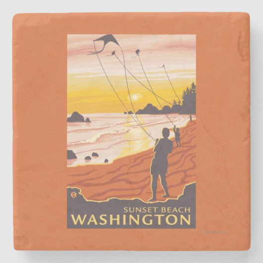 Beach & Kites - Sunset Beach, Washington Stenen Onderzetter (Voorkant)