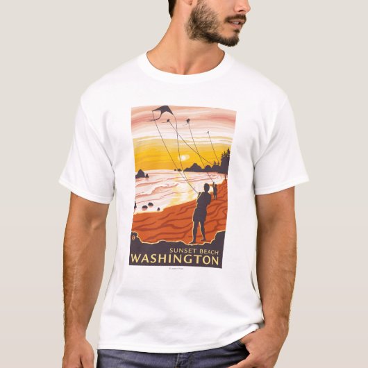 Beach & Kites - Sunset Beach, Washington T-shirt (Voorkant)