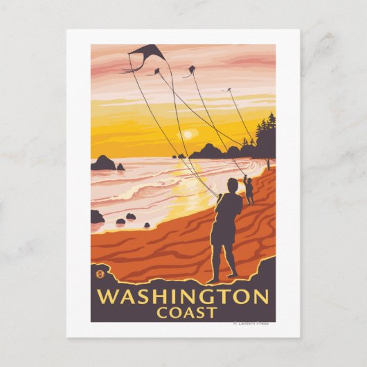 Beach & Kites - Washington Coast Briefkaart (Voorkant)