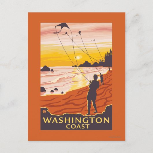 Beach & Kites - Washington Coast Briefkaart (Voorkant)