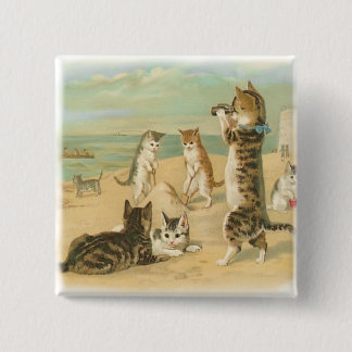 Beach Kittens Vierkante Button 5,1 Cm
