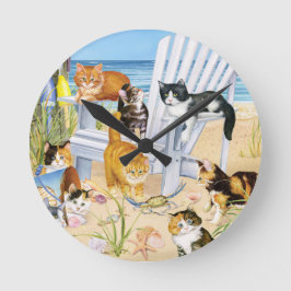 Beach Kittens wandklok Ronde Klok