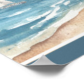 Beach Landscape met Sailboten Waterverf Blue Poster (Hoek)