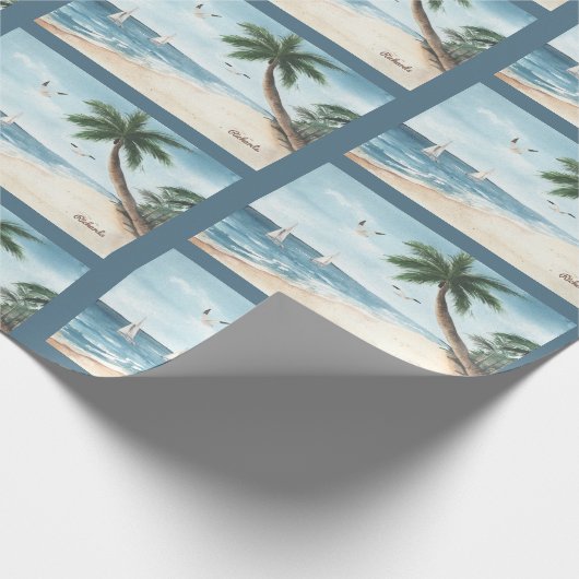 Beach Landscape met Sailships Waterverf Pattern Cadeaupapier (Hoek)
