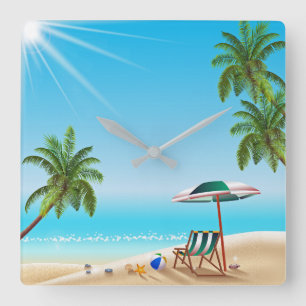 BEACH LIFE. BEACH BALL EN SUN UMBRELLA VIERKANTE KLOK