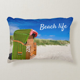 Beach life Green Beach-stoelfoto met tekst Accent Kussen