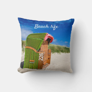 Beach life Green Beach-stoelfoto met tekst Kussen