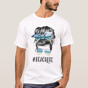 Beach Life Ma Bun Hair Summer Sunbril Headband T-shirt