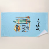Beach life quote surven bordnaam strandlaken (Voorkant)